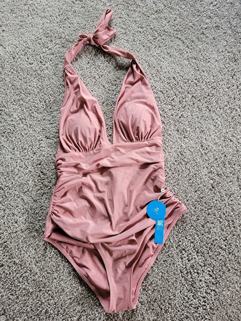 NWT Cupshe Bianca V-Neck Halter  Ruched Tummy Control Swimsuit Pink Size Large